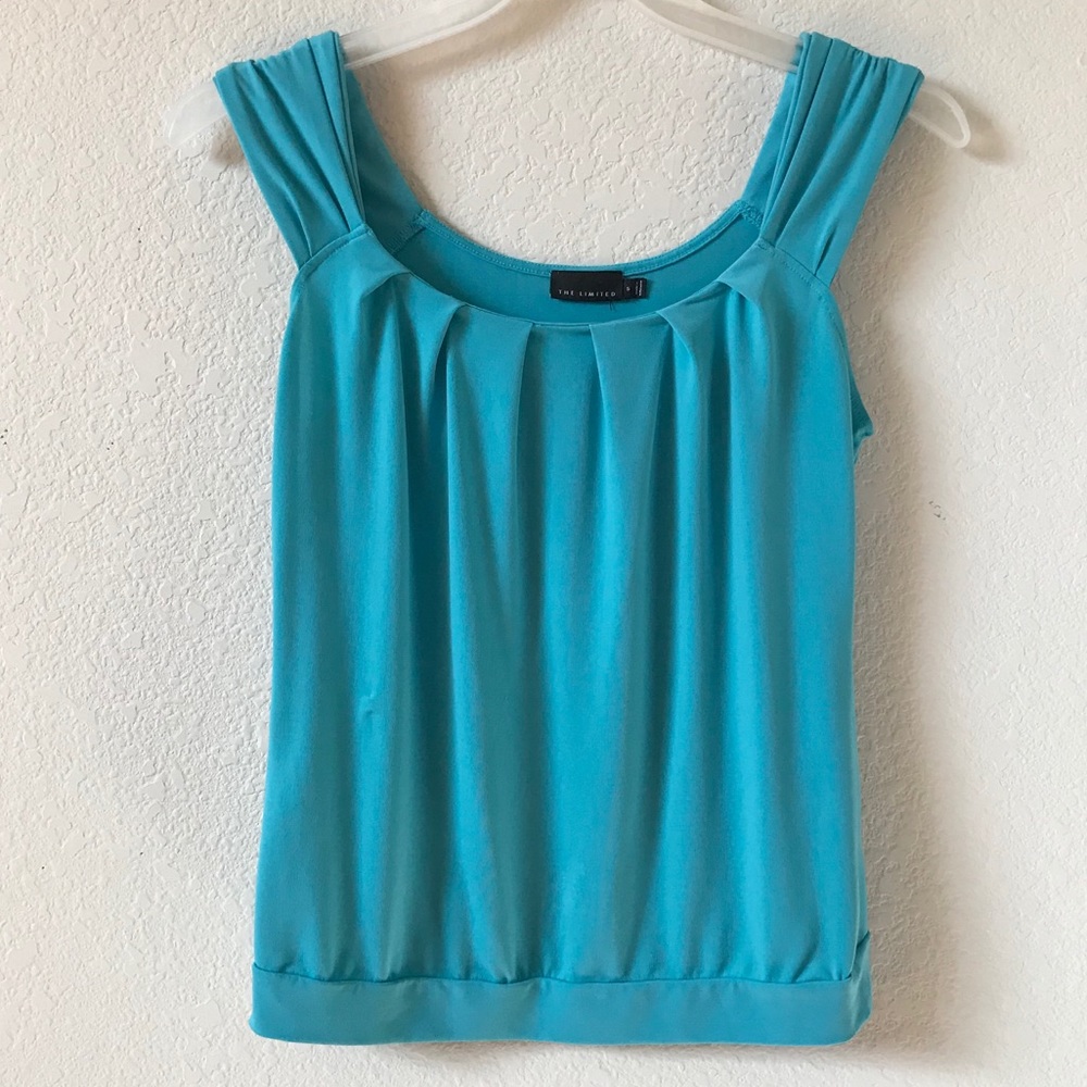 The Limited Aqua Pleated Sleeveless Banded Hem Top